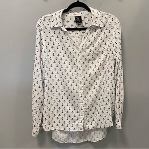 George bottom up, white, Anchor Print dress shirt, size L 12-14